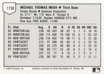 1989 ProCards Minor League Team Sets #1730 Mike Mesh Back