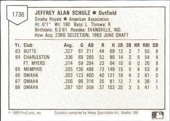 1989 ProCards Minor League Team Sets #1736 Jeff Schulz Back