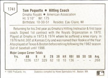 1989 ProCards Minor League Team Sets #1741 Tom Poquette Back