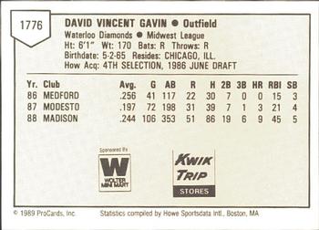 1989 ProCards Minor League Team Sets #1776 Dave Gavin Back