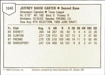 1989 ProCards Minor League Team Sets #1846 Jeff Carter Back