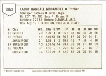 1989 ProCards Minor League Team Sets #1853 Randy McCament Back
