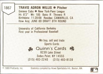 1989 ProCards Minor League Team Sets #1867 Travis Willis Back