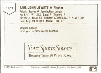 1989 ProCards Minor League Team Sets #1897 Earl Jewett Back