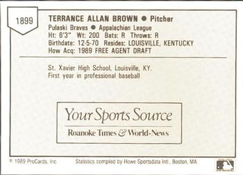 1989 ProCards Minor League Team Sets #1899 Tab Brown Back