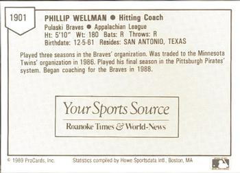 1989 ProCards Minor League Team Sets #1901 Phillip Wellman Back