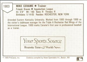 1989 ProCards Minor League Team Sets #1903 Mike Cerame Back