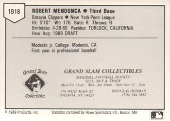 1989 ProCards Minor League Team Sets #1918 Robert Mendonca Back