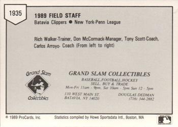 1989 ProCards Minor League Team Sets #1935 Rich Walker / Don McCormack / Tony Scott / Carlos Arroyo Back