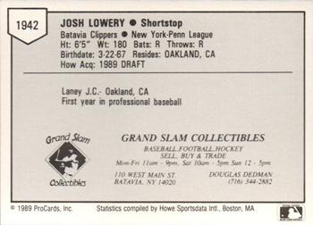 1989 ProCards Minor League Team Sets #1942 Josh Lowery Back