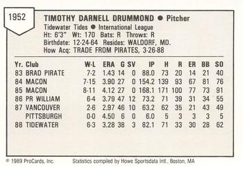 1989 ProCards Minor League Team Sets #1952 Tim Drummond Back
