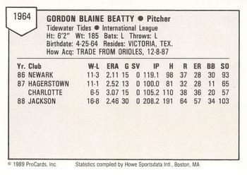 1989 ProCards Minor League Team Sets #1964 Blaine Beatty Back