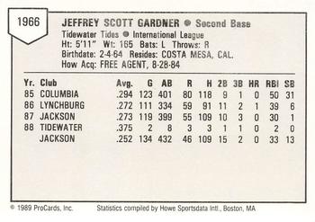 1989 ProCards Minor League Team Sets #1966 Jeff Gardner Back