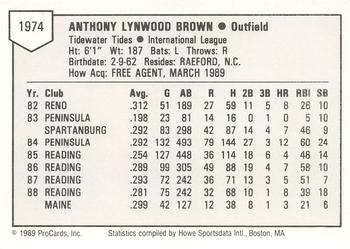 1989 ProCards Minor League Team Sets #1974 Tony Brown Back