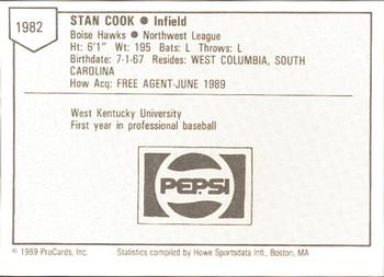 1989 ProCards Minor League Team Sets #1982 Stan Cook Back