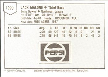 1989 ProCards Minor League Team Sets #1990 Jack Malone Back