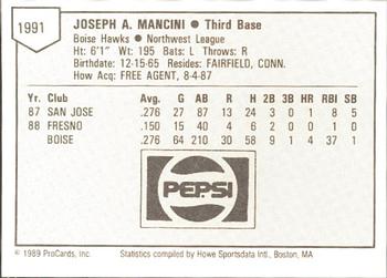 1989 ProCards Minor League Team Sets #1991 Joe Mancini Back