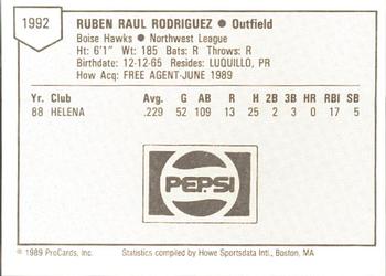1989 ProCards Minor League Team Sets #1992 Ruben Rodriguez Back