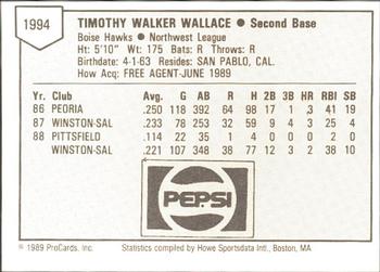 1989 ProCards Minor League Team Sets #1994 Tim Wallace Back