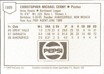 1989 ProCards Minor League Team Sets #1999 Chris Cerny Back