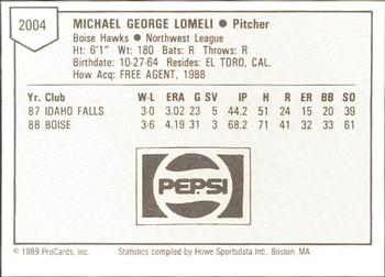 1989 ProCards Minor League Team Sets #2004 Mike Lomeli Back