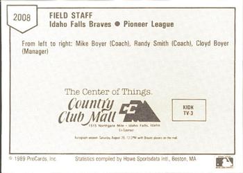 1989 ProCards Minor League Team Sets #2008 Mike Boyer / Randy Smith / Cloyd Boyer Back
