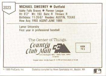 1989 ProCards Minor League Team Sets #2023 Michael Sweeney Back