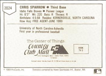 1989 ProCards Minor League Team Sets #2024 Chris Sparrow Back