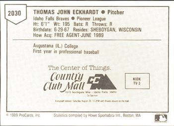 1989 ProCards Minor League Team Sets #2030 Tom Eckhardt Back