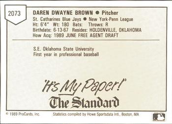 1989 ProCards Minor League Team Sets #2073 Daren Brown Back