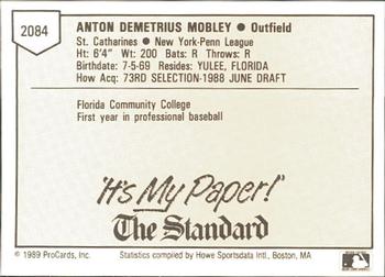 1989 ProCards Minor League Team Sets #2084 Anton Mobley Back