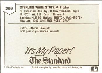 1989 ProCards Minor League Team Sets #2089 Sterling Stock Back