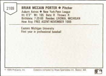 1989 ProCards Minor League Team Sets #2169 Brian Porter Back