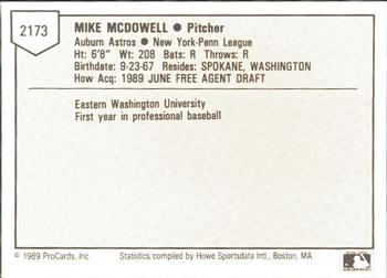 1989 ProCards Minor League Team Sets #2173 Mike McDowell Back