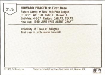 1989 ProCards Minor League Team Sets #2175 Howard Prager Back