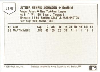 1989 ProCards Minor League Team Sets #2176 Luther Johnson Back