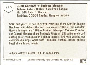 1989 ProCards Minor League Team Sets #2177 John Graham Back