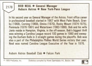 1989 ProCards Minor League Team Sets #2178 Bob Neal Back