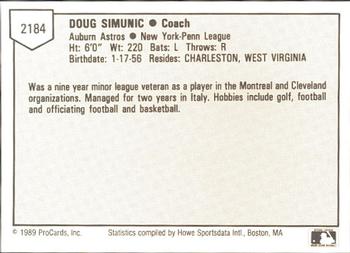 1989 ProCards Minor League Team Sets #2184 Doug Simunic Back