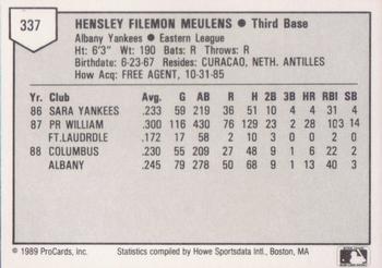 1989 ProCards Minor League Team Sets #337 Hensley Meulens Back