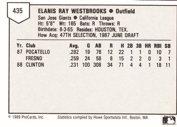 1989 ProCards Minor League Team Sets #435 Elanis Westbrooks Back