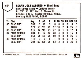 1989 ProCards Minor League Team Sets #464 Edgar Alfonzo Back
