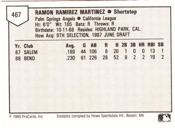 1989 ProCards Minor League Team Sets #467 Ramon Martinez Back