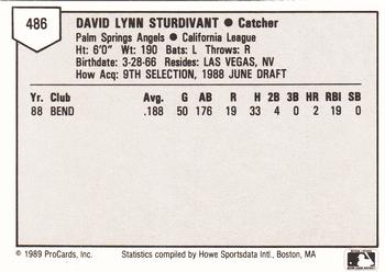 1989 ProCards Minor League Team Sets #486 Dave Sturdivant Back