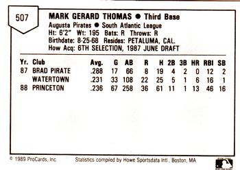1989 ProCards Minor League Team Sets #507 Mark Thomas Back