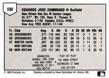 1989 ProCards Minor League Team Sets #599 Ed Zambrano Back