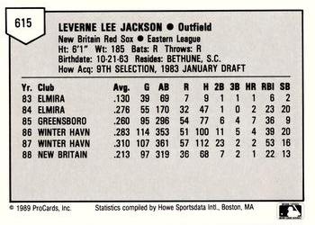 1989 ProCards Minor League Team Sets #615 Leverne Jackson Back