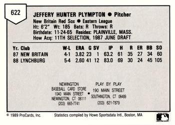 1989 ProCards Minor League Team Sets #622 Jeff Plympton Back