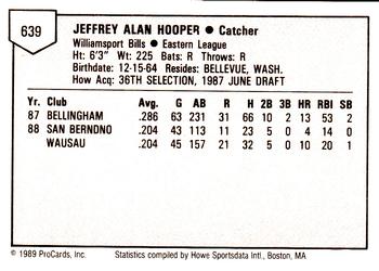 1989 ProCards Minor League Team Sets #639 Jeff Hooper Back