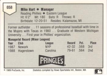 1989 ProCards Minor League Team Sets #658 Mike Hart Back